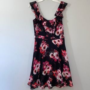 White House Black Market Sleeveless Ruffle Floral Lined Cocktail Dress